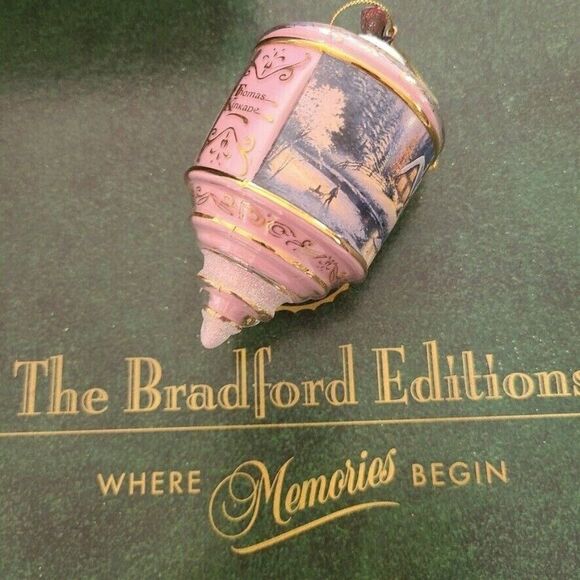 Thomas Kinkade Bradford Editions Heirloom Glass Ornament Christmas Glow Pink - Picture 1 of 7
